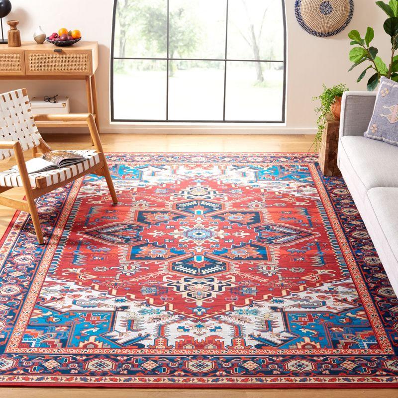 Tucson TSN101 Machine Washable Skid Resistant Stain Resistant Non-Shedding Power Loomed Indoor Area Rug - Red/Blue - 6'x9' - Safavieh