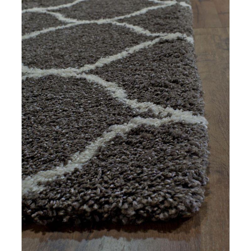 Handmade Ivory & Charcoal Geometric Wool-Blend 5' x 8' Shag Rug