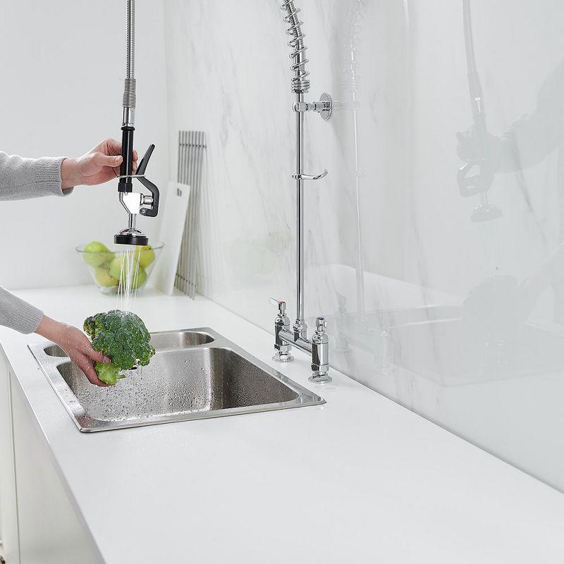 Polished Chrome Commercial Pull-Down Dual Handle Kitchen Faucet