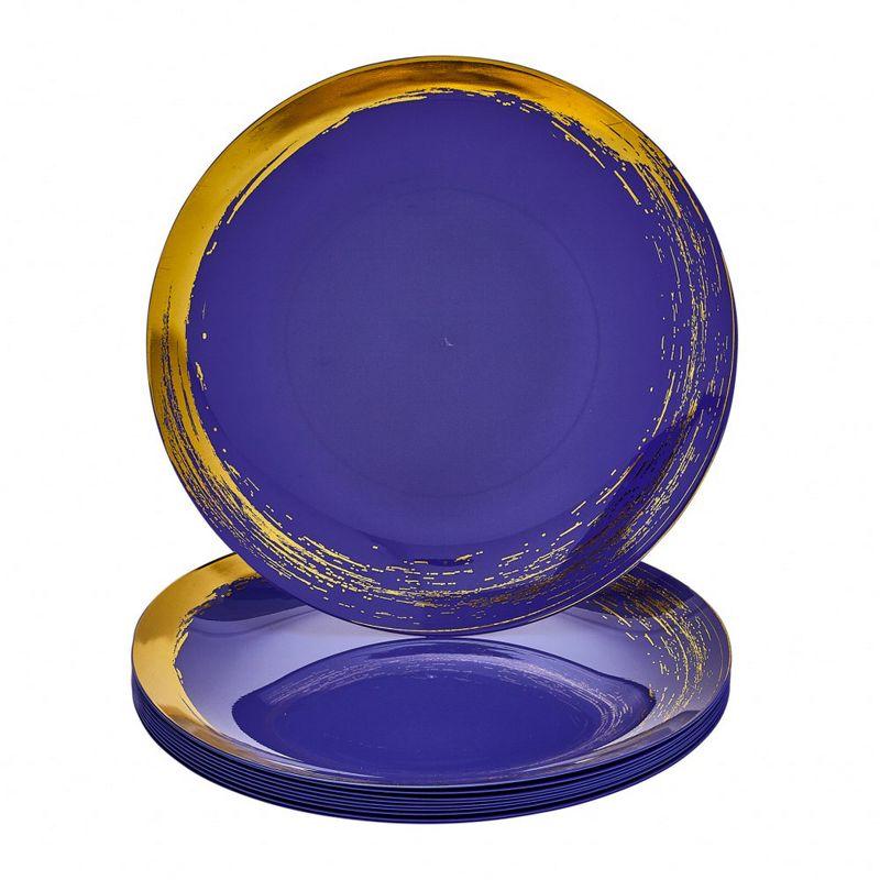 Gold Brush Stroke Rimmed Blue Plastic Dinner Plates Set