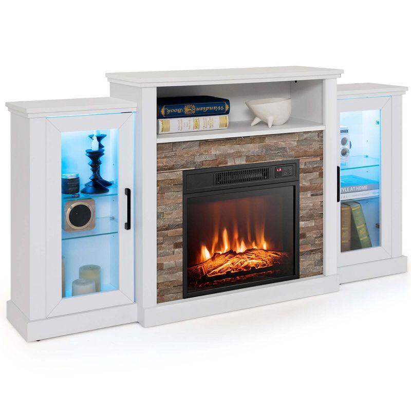 White MDF Fireplace TV Stand with LED Lights and Cabinets