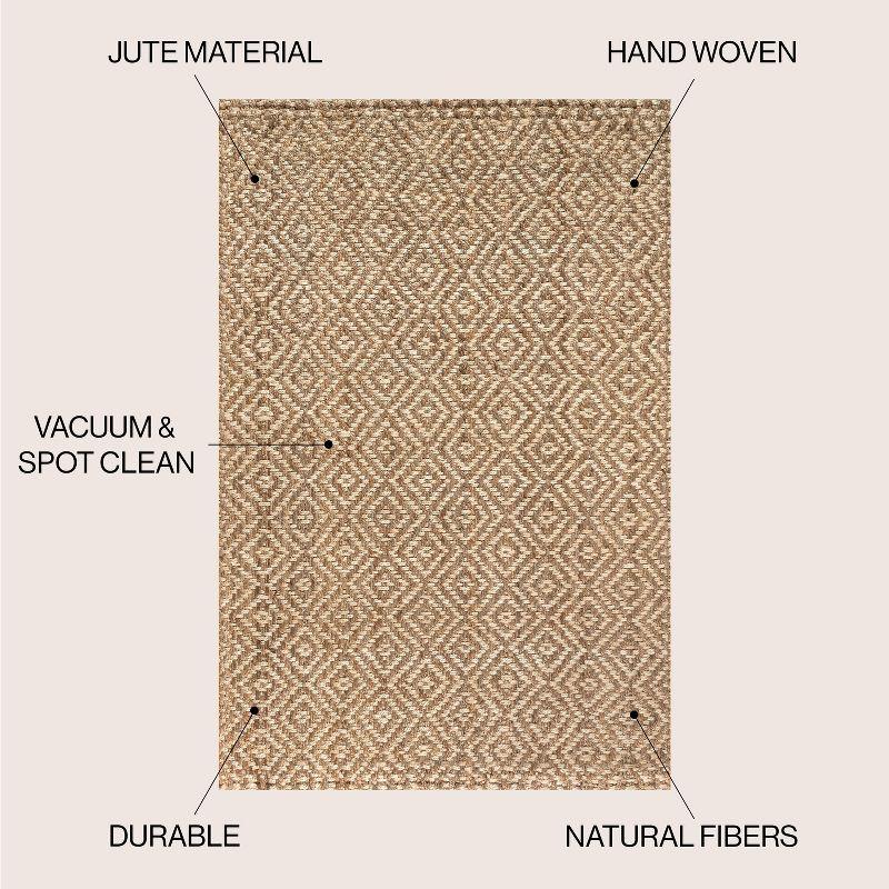 3'x5' Hira Hand Woven Diamond Chunky Jute Area Rug, Natural  - JONATHAN Y