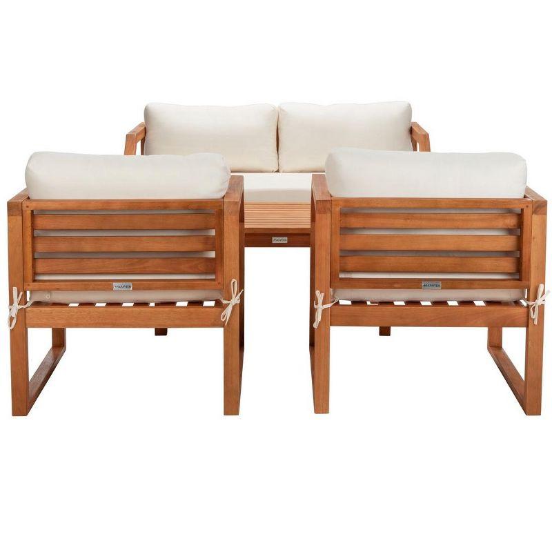 Natural Eucalyptus Wood 4-Piece Outdoor Living Set with Beige Cushions