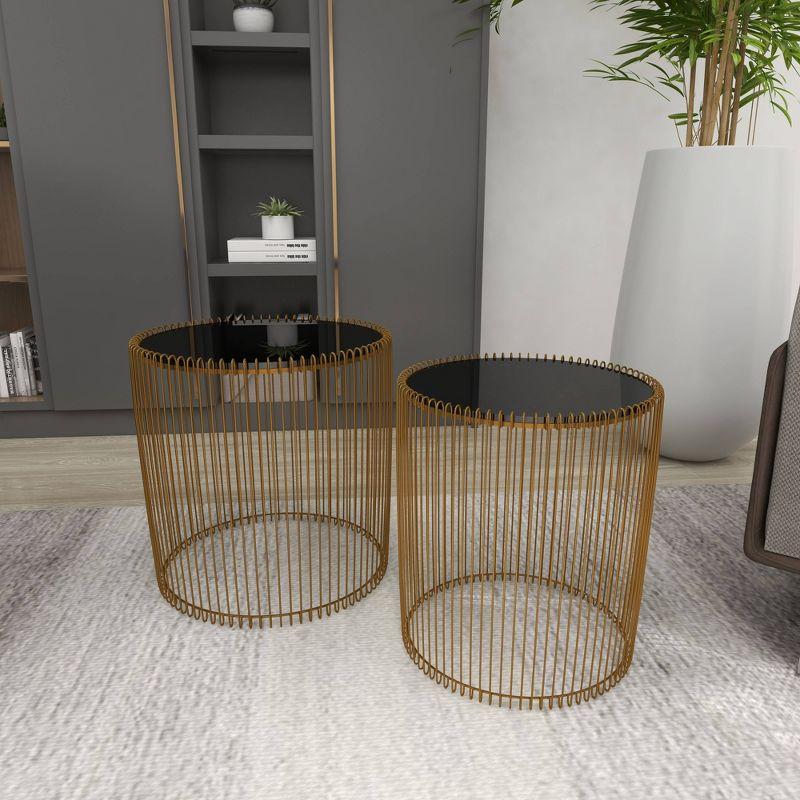 Set of 2 Metal and Glass Round Accent Tables Gold - Olivia & May: No Assembly, Indoor Use, Contemporary Style