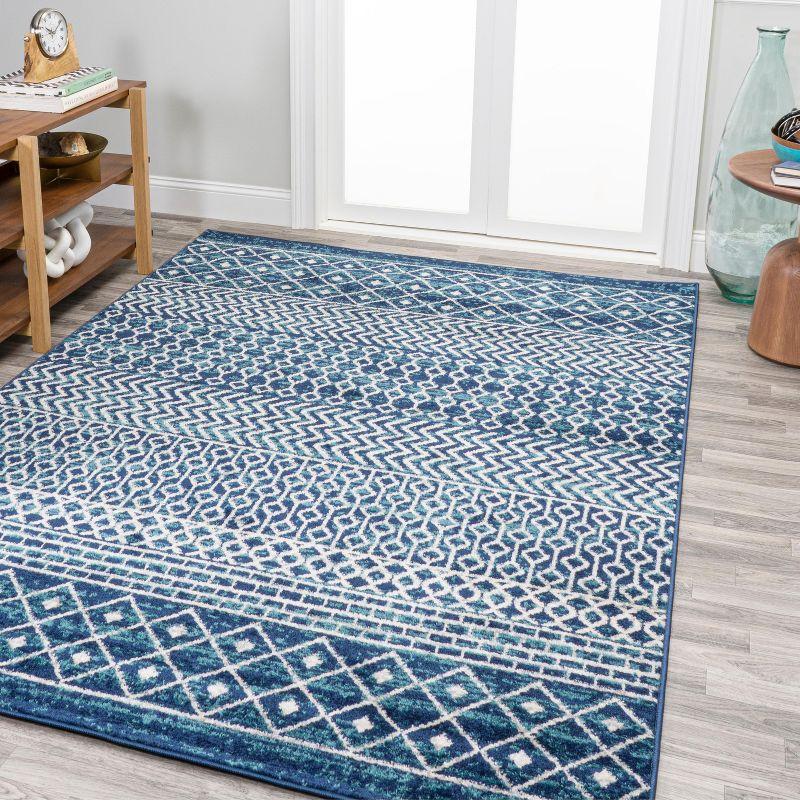 Navy and Cream Reversible Synthetic Geometric Area Rug 5' x 8'