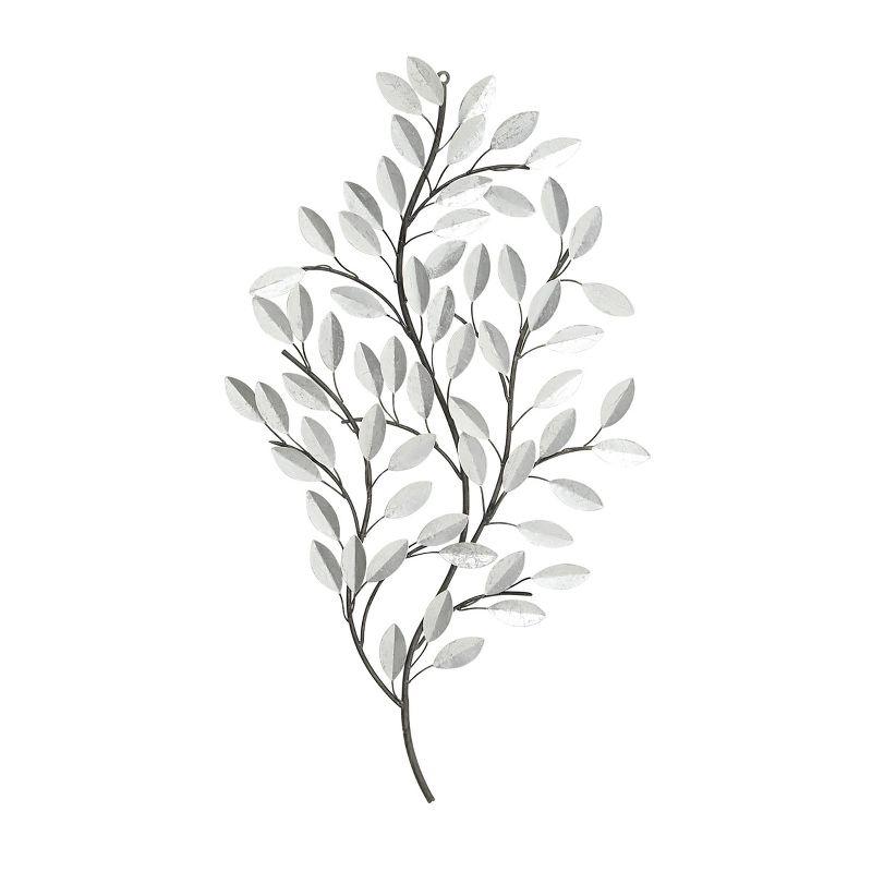 Silver Metal Leaf Botanical Wall Sculpture with Distressed Finish