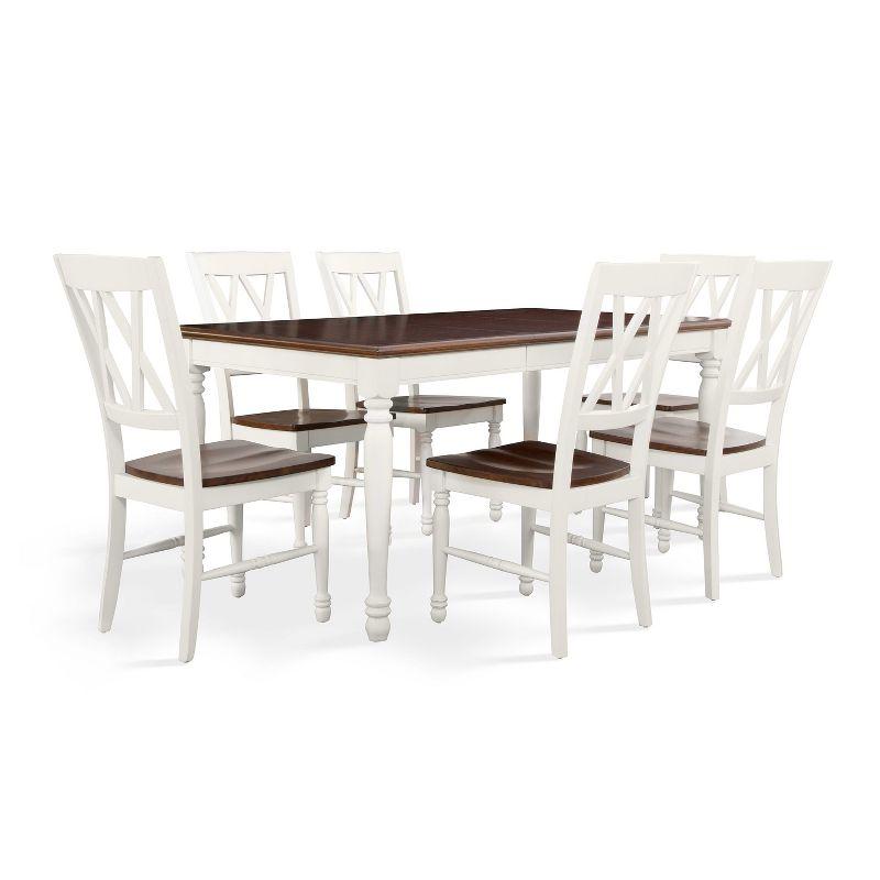 Shelby 7pc Extendable Dining Set White - Crosley: Traditional Farmhouse Style, Rubberwood & MDF Construction