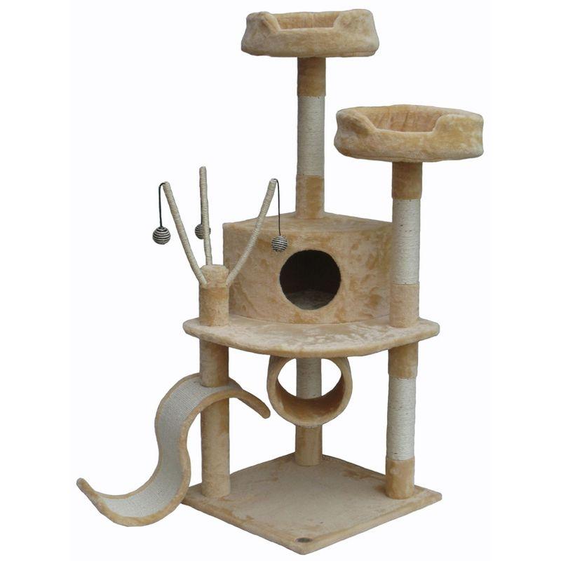 Beige Sisal and Faux Fur 55" Cat Tree with Slide