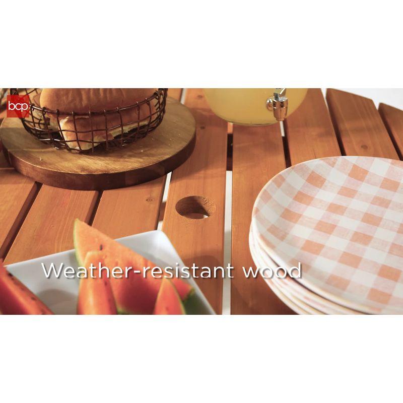 Best Choice Products 6-Person Circular Outdoor Wooden Picnic Table w/ 3 Built-In Benches, 500lb Capacity - Natural