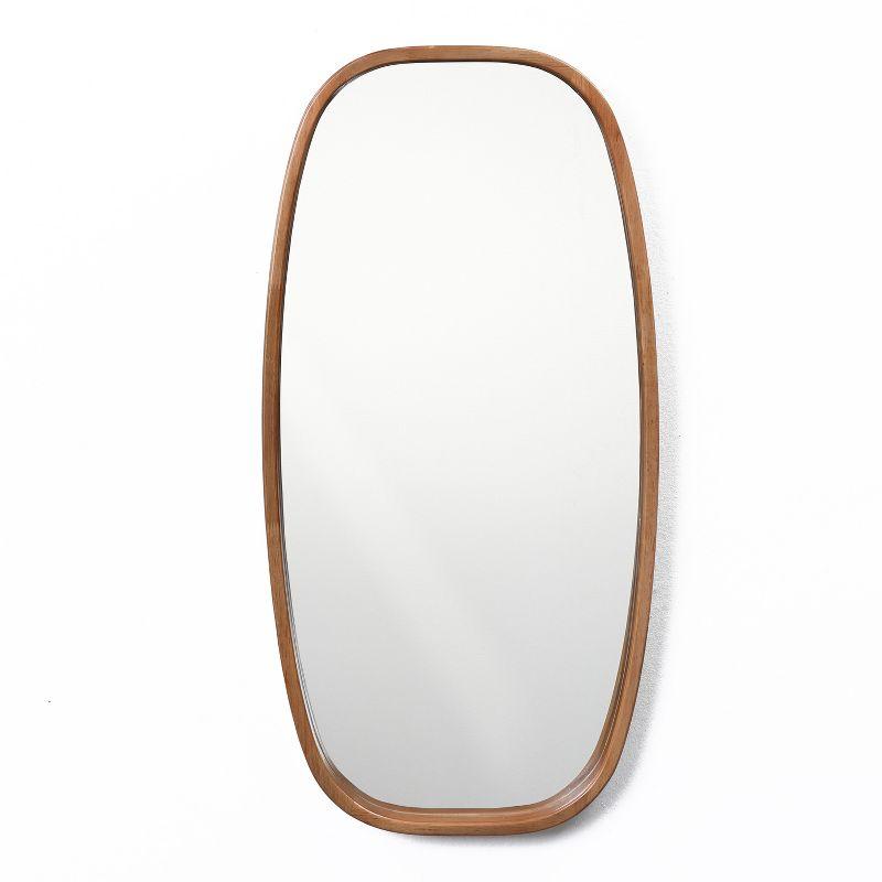 Natural Rubberwood Frame Rounded Rectangle Wall Mirror