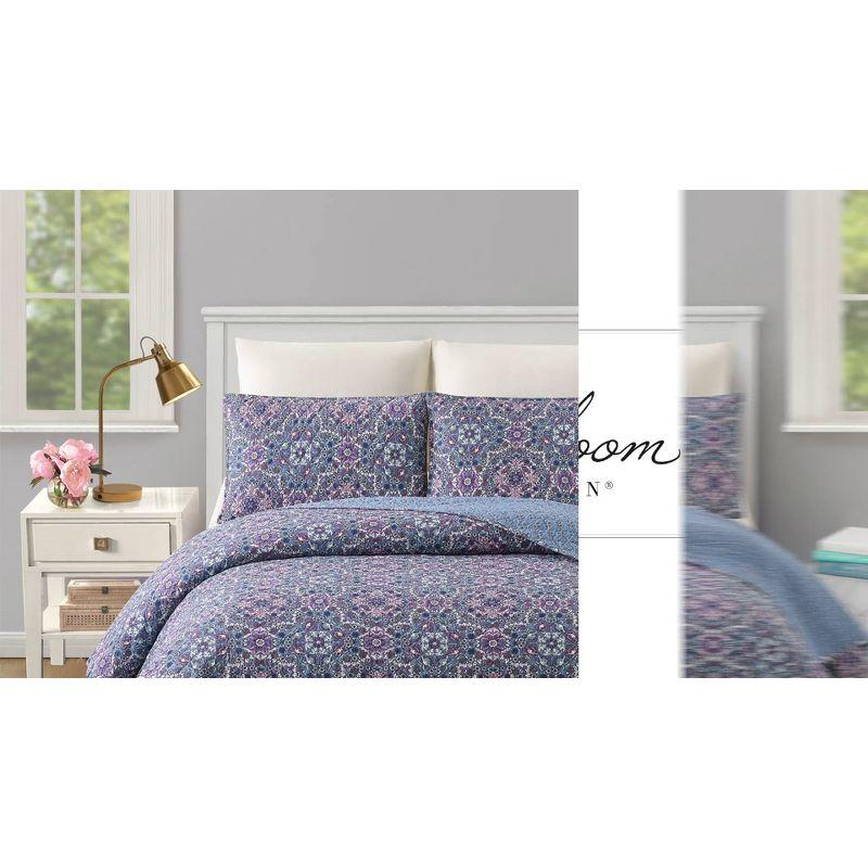 Modern Heirloom Lavender Florals 100% Cotton Purple Quilt Set