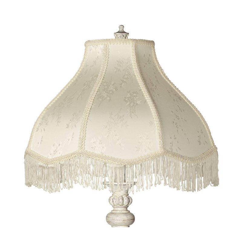 360 Lighting Vintage Shabby Chic Floor Lamp 60" Tall Antique White Cream Scallop Fabric Dome Shade Fringe for Living Room Reading Bedroom