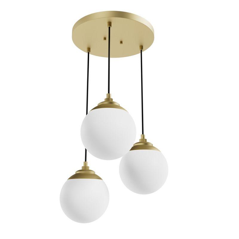 Modern Brass 3-Light Globe Pendant with Cased White Glass