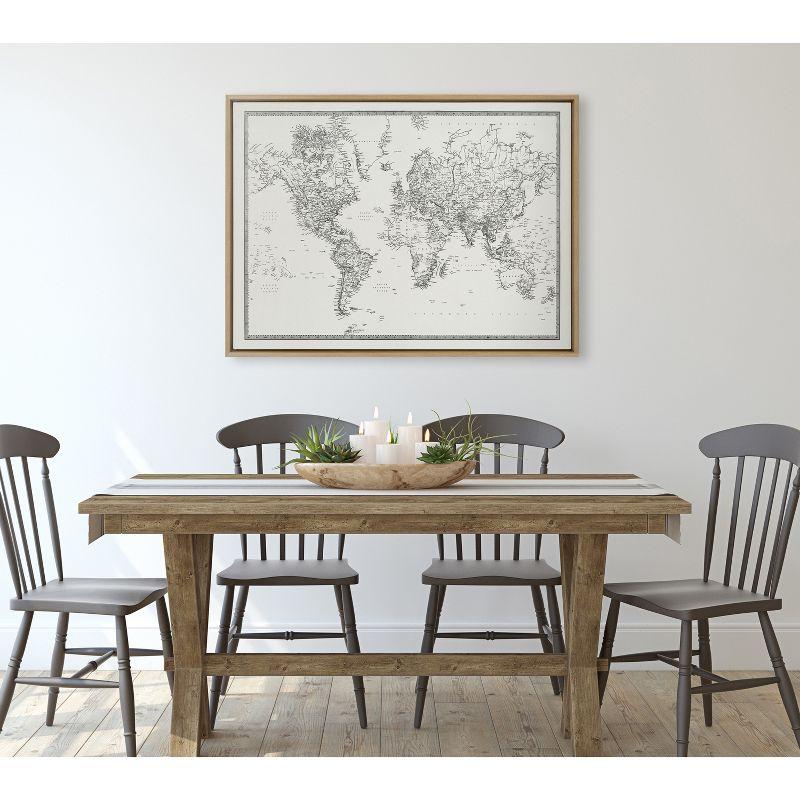 31.5" x 41.5" Sylvie World Map Framed Canvas by Creative Bunch Natural - Kate & Laurel All Things Decor: Horizontal Layout