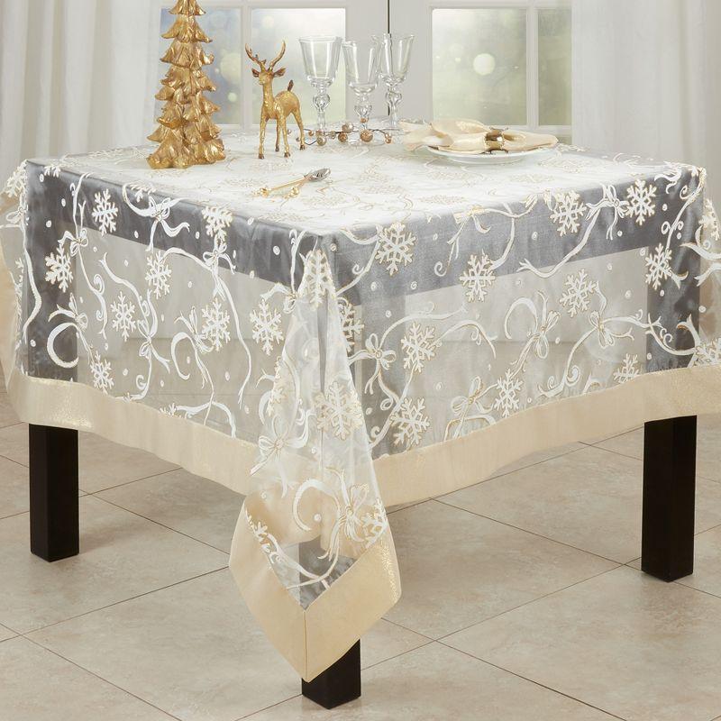 Saro Lifestyle Snowflake and Ribbon Design Tablecloth