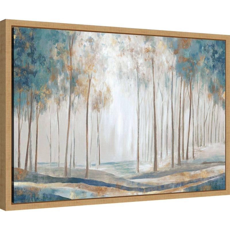 Amanti Art 23"x16" White Rays by Eva Watts: Modern Teal & Gold Landscape Canvas, Polystyrene Frame