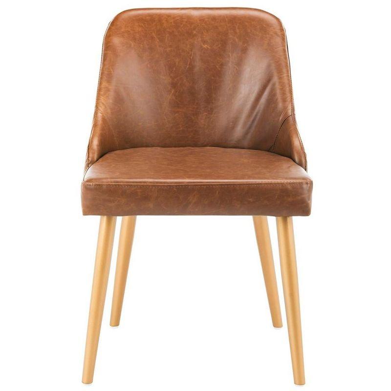 Lulu Transitional Parsons Side Chair in Brown Faux Leather with Gold Legs