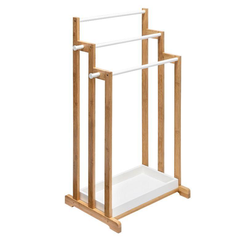 Compact 3-Tier White & Bamboo Bathroom Towel Rack