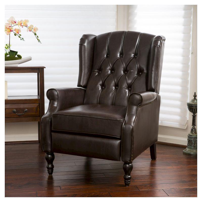 Walter Brown Bonded Leather Recliner Club Chair - Christopher Knight Home: Comfortable Seating, 250lb Capacity