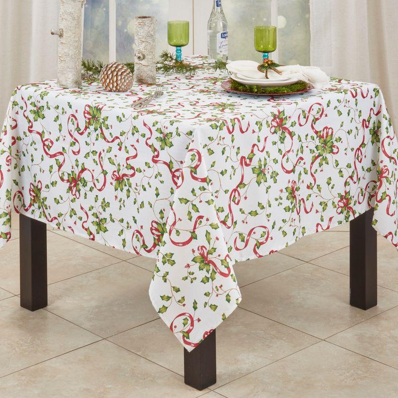 Saro Lifestyle Holly and Ribbon Design Holiday Tablecloth, Multi, 70" x 70"