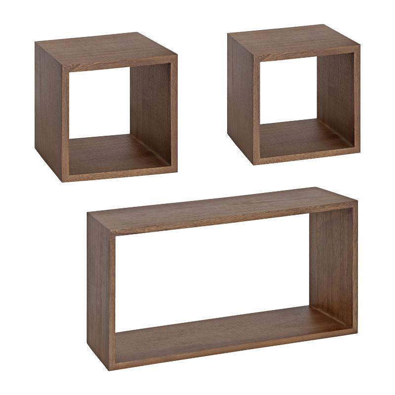 Rustic Brown Wood Floating Wall Shelf Set, 3 Piece