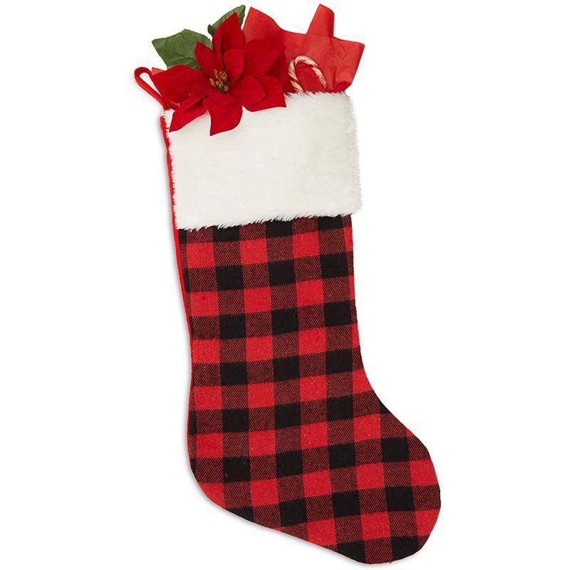 Okuna Outpost 4 Pack Christmas Stockings Rustic Red Buffalo Plaid Stockings for Holiday Decor (19.6 in)