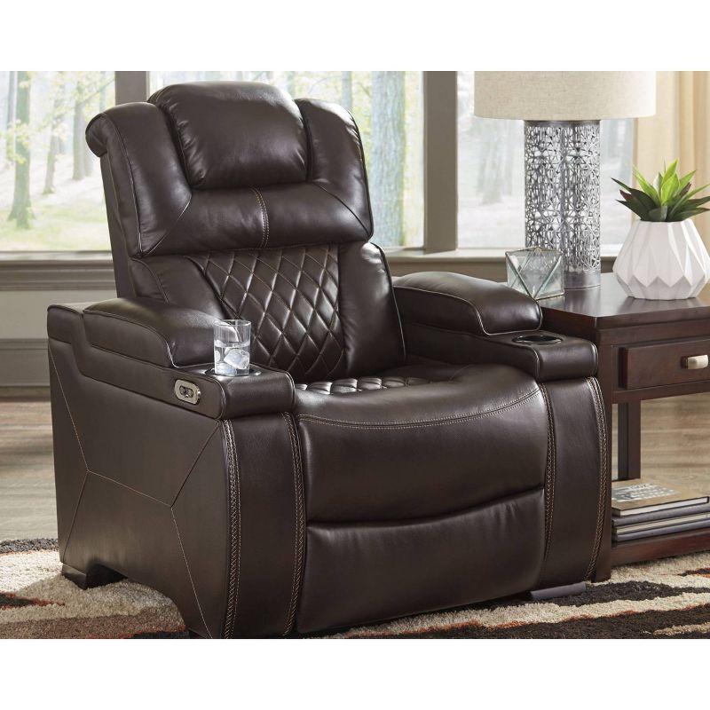 Warnerton Power Recliner with Adjustable Headrest Chocolate: USB Port, Cup Holder - Signature Design by Ashley