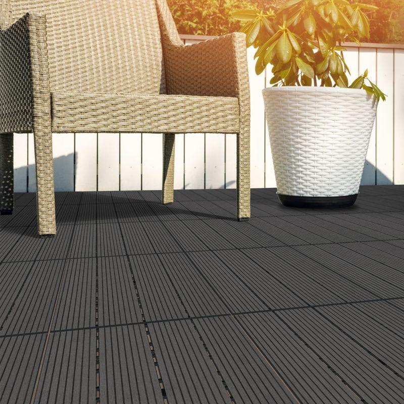 Deck Tiles - 6-Pack Wood Plastic Composite Interlocking Patio Tiles - 5.8SQFT Outdoor Flooring for Balcony, Porch, and Garage by Pure Garden