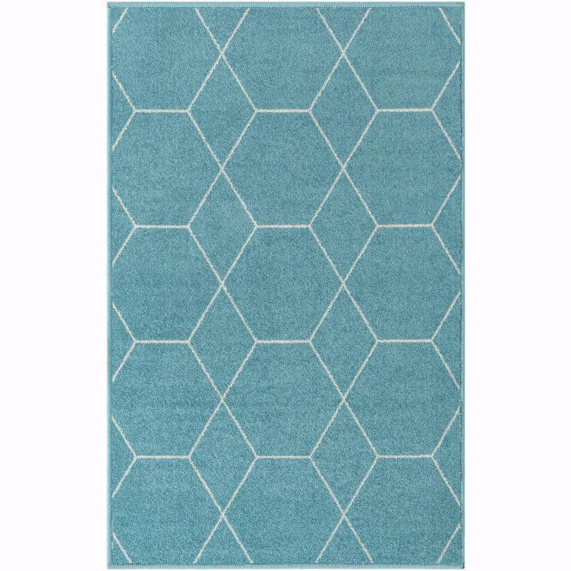 Light Blue Synthetic Trellis Geometric Area Rug 3' x 5'