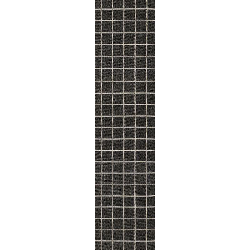 2' x 8' Grid Modern Squares Indoor/Outdoor Runner Rug, Black/Cream - JONATHAN Y