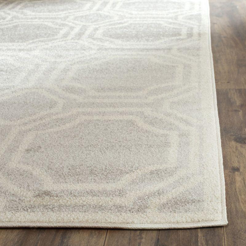 Ivory and Light Grey Hand-Knotted Geometric Synthetic 6' x 9' Rug