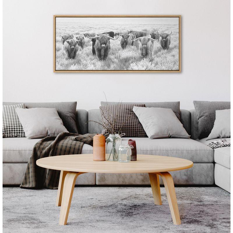 Kate and Laurel Sylvie Herd of Highland Cows Black and White Framed Canvas by The Creative Bunch Studio