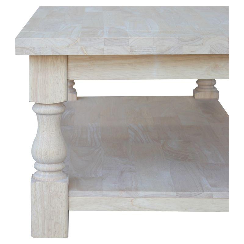 Tuscan Coffee Table - Unfinished - International Concepts: 56" Large Hardwood Coffee Table for Living Room with Fixed Shelf