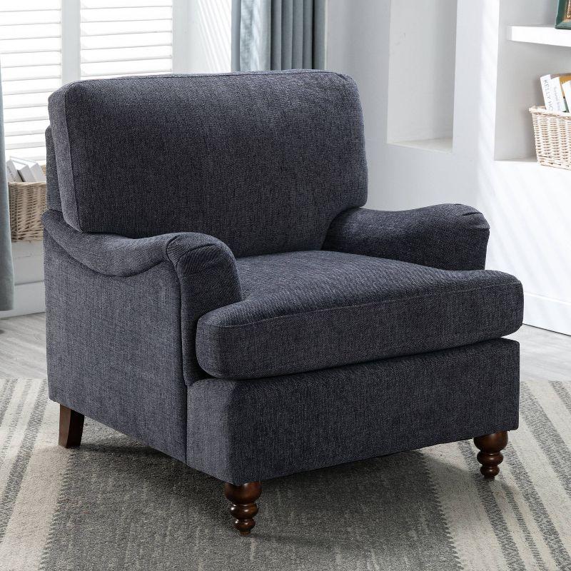 Clarendon Navy Blue Traditional Accent Chair with Walnut Legs