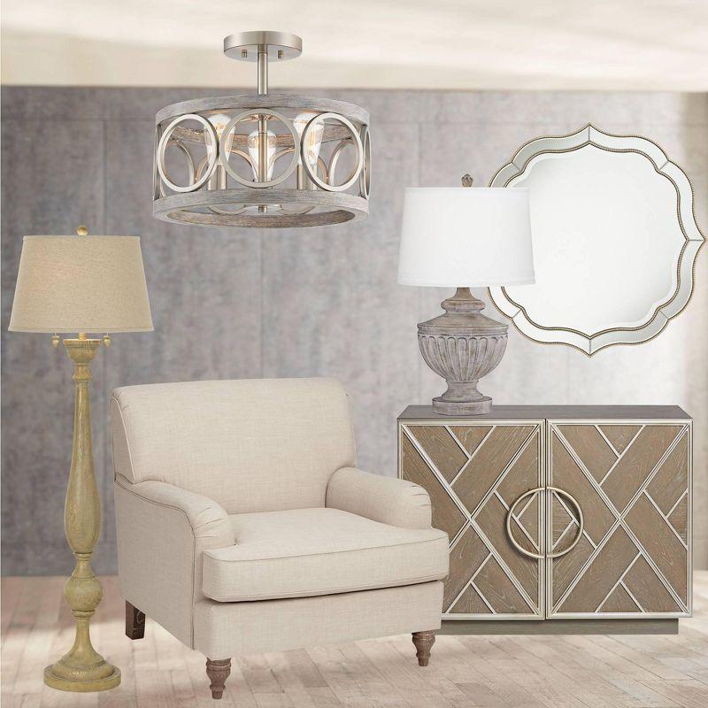 Noble Park Laureen Scalloped Round Vanity Wall Mirror Modern Beveled Glass Champagne Gold Beaded Frame 32" Wide for Bathroom Living Room Home Entryway