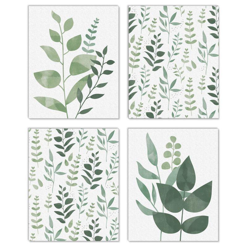 Boho Botanical Greenery Linen Paper Wall Art Set of 4