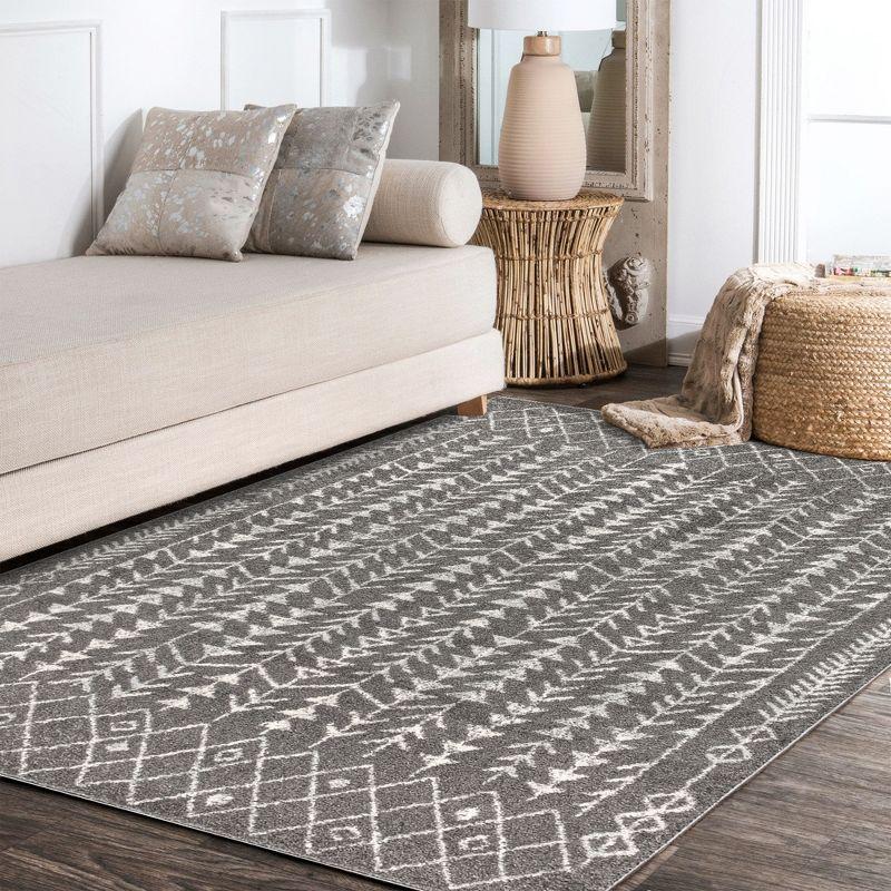 3'x5' Ziri Moroccan Geometric Area Rug, Grey/Cream - JONATHAN Y