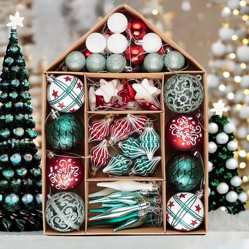 70pc Elegantly Distinct Set of Christmas Ornaments Magenta, Green, Timeless White and Red Baubles, Icicles and Stars| OrnamentallyYou