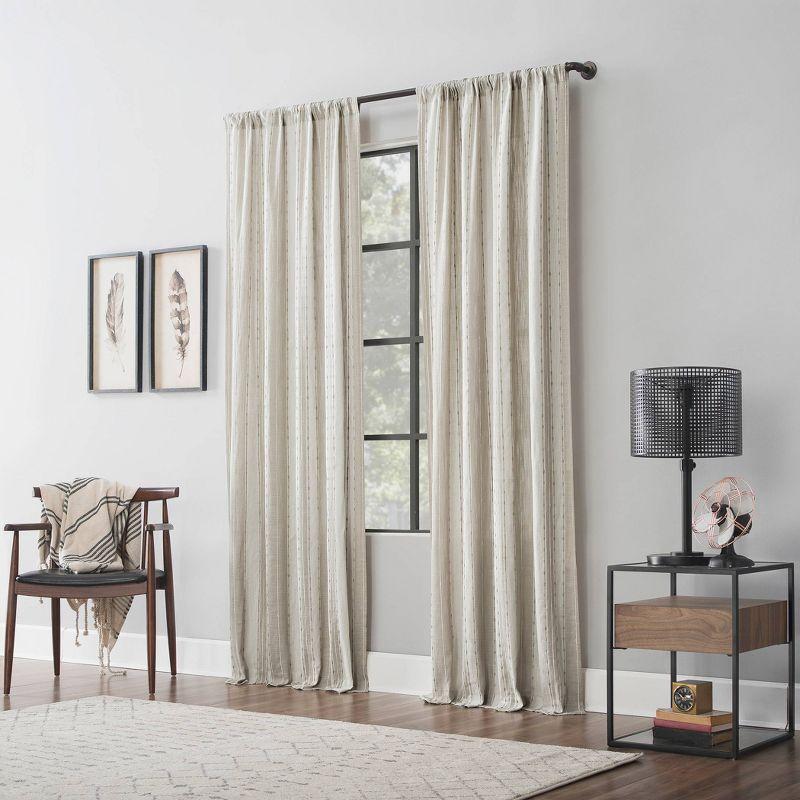 84"x52" Slub Texture Stripe Cotton Light Filtering Curtain Linen/White: Modern Rod Pocket Panel - Archaeo