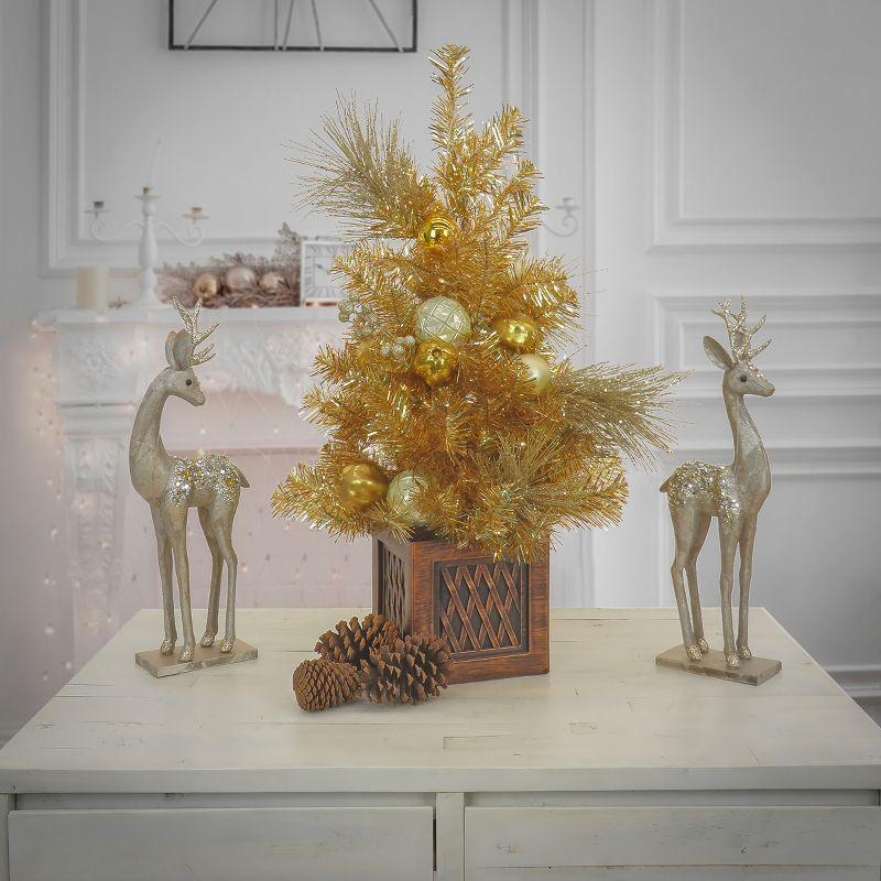 The Holiday Aisle® 36" Merry Christmas Decorated Gold Table Top Tree, 35 Warm White LED Lights