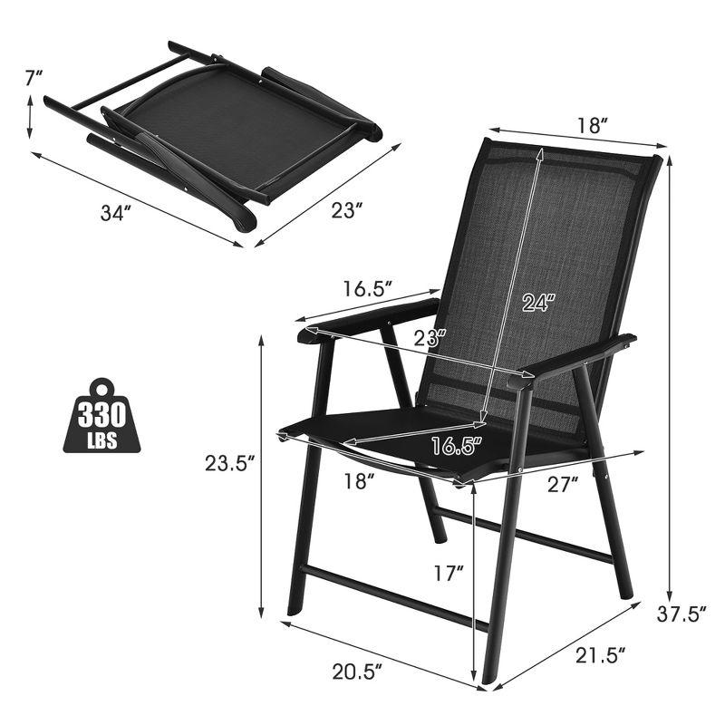 Black Folding Patio Dining Chairs with Arms, Set of 2