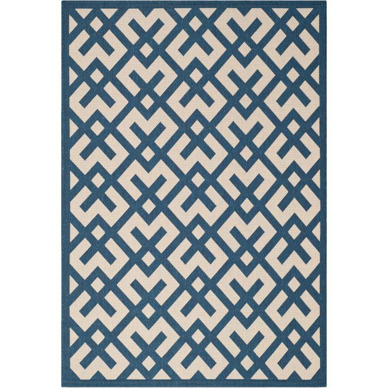 Navy and Beige 5' x 7' Reversible Flat Woven Synthetic Area Rug