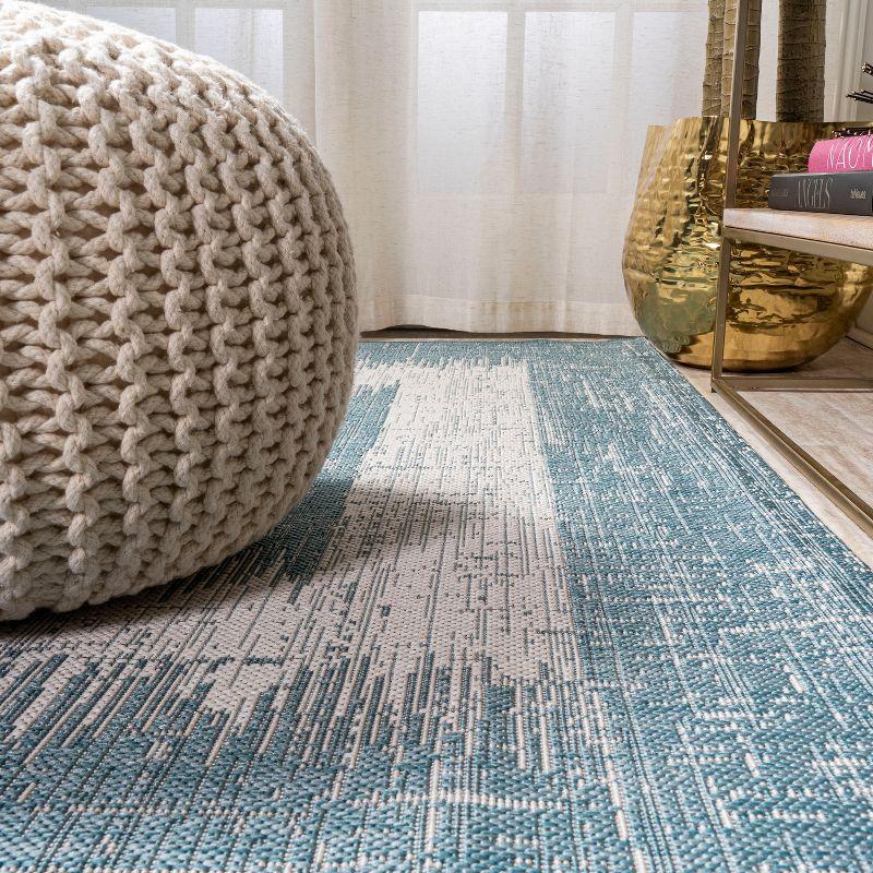 2'x10' Scandi Minimalist Border Indoor/Outdoor Runner Rug, Aqua - JONATHAN Y