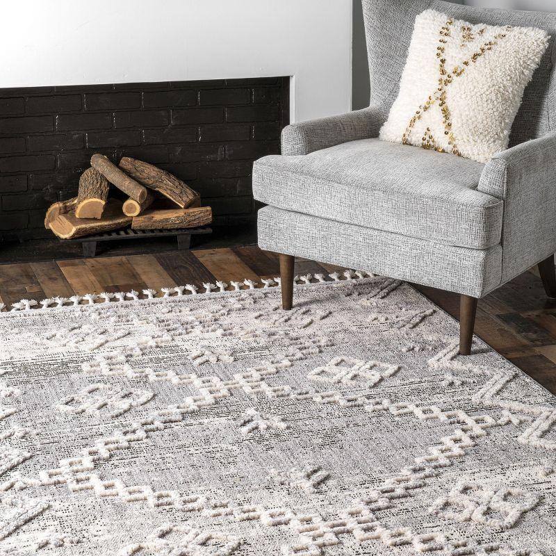 Gray Diamond Textured Tassel Area Rug, 3' x 5'