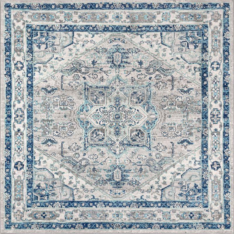 5'x5' Modern Persian Vintage Medallion Area Rug, Light Grey/Blue - JONATHAN Y