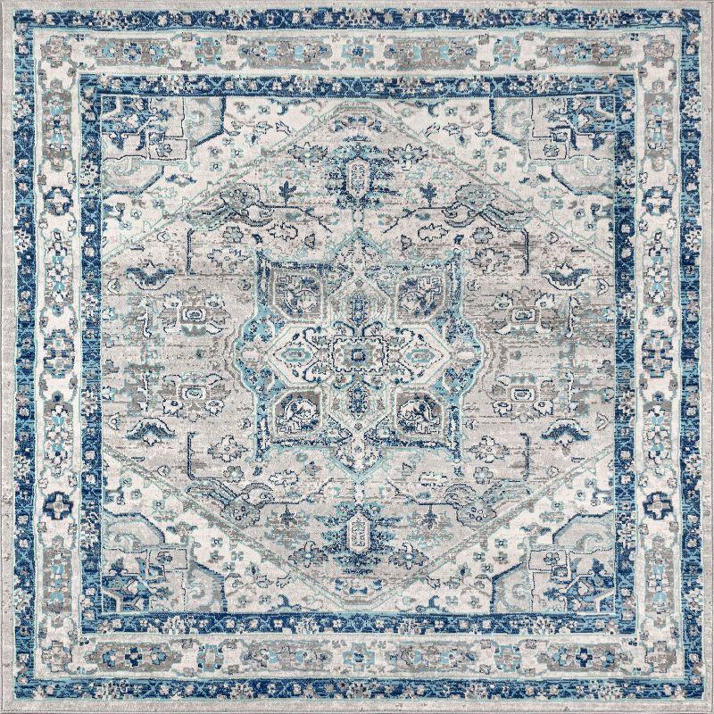 Gray and Blue Synthetic Vintage Medallion Area Rug