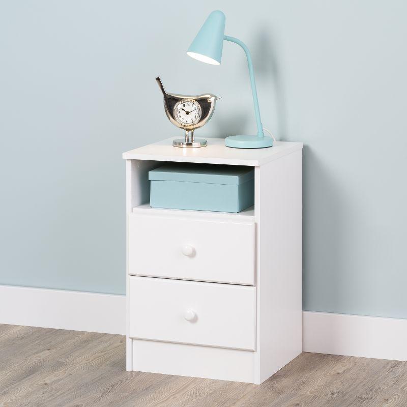 White 2-Drawer Nightstand with Open Shelf