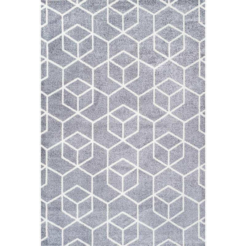 4'x6' Tumbling Blocks Modern Geometric Area Rug, Gray/White - JONATHAN Y