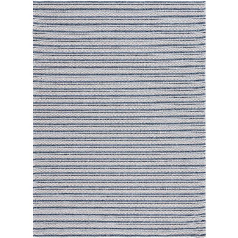 Navy and Light Grey Braided Wool Stripe Area Rug 4' x 6'