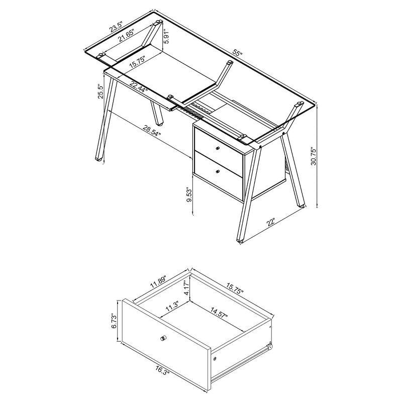 Weaving 2 Drawer Glass Top Computer Desk with Keyboard Tray Black - Coaster: 55" Office Workstation